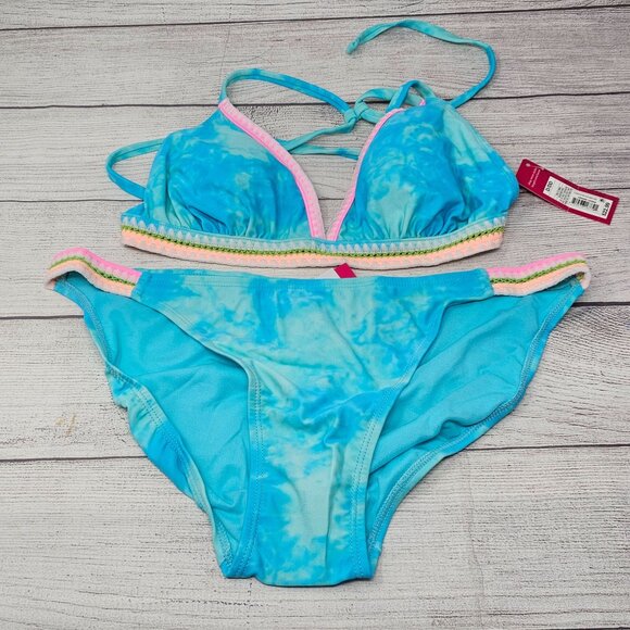 NWOT Exhilaration Women's Blue Tie Dye Two Piece Bikini‎ Set Size XL - Picture 1 of 6